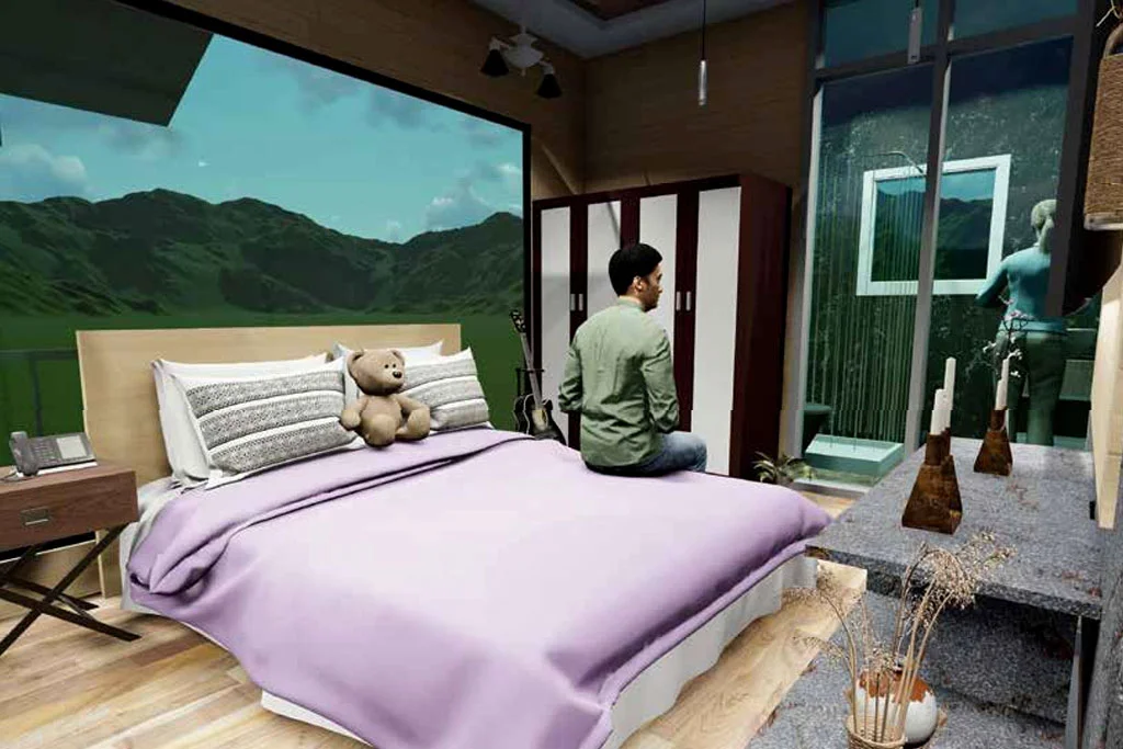 Floor to ceiling glass windows.